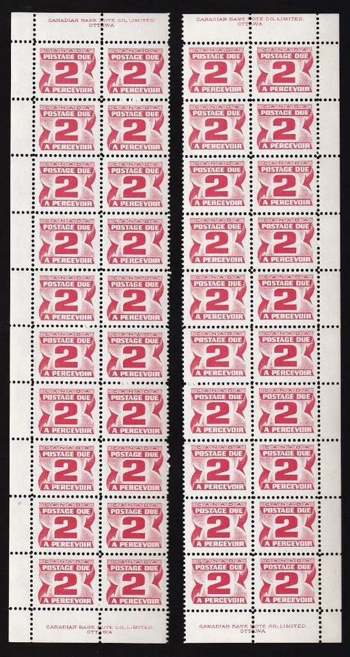 Canada 1973 Postage Due 2¢, MNH PB strips 40 stamps, end imprints, sc#J29 - Image 1 of 1