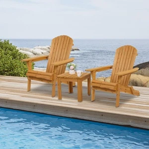 3 PCS Foldable Wooden Adirondack Chair Outdoor Patio Furniture Lounge Seat Deck - Picture 1 of 12