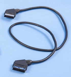 SCART Lead 1m x 8mm Cable Fully Wired Black Nickel Plated VHS DVD SKY TV - Used - Picture 1 of 2