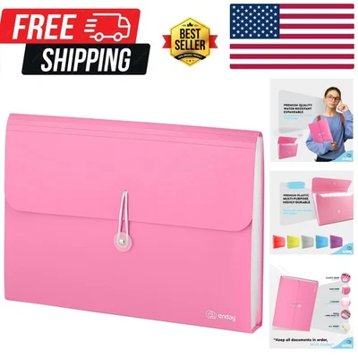 Compact Pink Accordion File Organizer - 7 Pockets for Efficient Document Storage - Image 1 of 4
