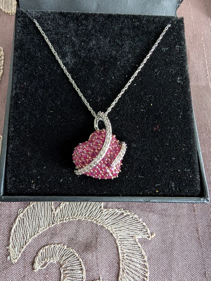 Ruby (2-1/2 ct. t.w.) and Diamond (1/5 ct. t.w.) Heart Pendant in Sterlingsilver - Image 1 of 4