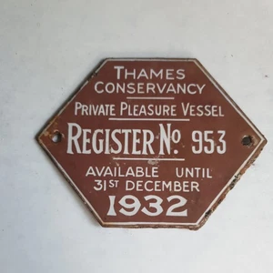 Thames Conservancy Emailschild - Bootskennzeichen 1932 - Bild 1 von 3
