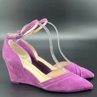 Franco Sarto FAYE Womens 8.5M Suede Wedge Heel Purple Strappy Ankle Holiday Chic - Image 1 of 4