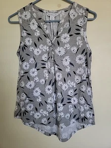 Canotta donna Liz Claiborne taglia M grigia stampa floreale Henley - Foto 1 di 3