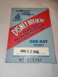 Vintage 1989 Walt Disney World One-Day Ticket Stub 3/23/89 Disney Spring Break! - Picture 1 of 2