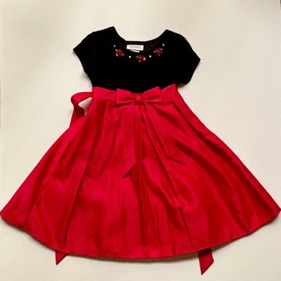 Vestido Youngland Niño Terciopelo Satén Niña Talla 5 Fiesta Ocasión Vacaciones Rojo Negro Foto 1 de 4