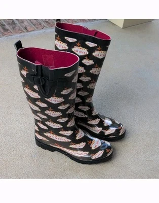 Botas de lluvia de goma estilo cazador patrón de Las Vegas Capelli Nueva York talla 10 para mujer Foto 1 de 4