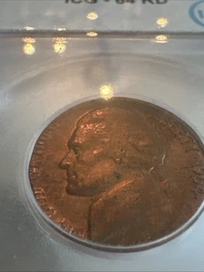 ICG MS-64 RED RD 1964 D JEFFERSON NICKEL STRUCK ON CENT PLANCHET ERROR - Picture 1 of 3