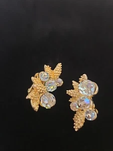 Vintage Vendome AB Crystal Gold Tone Clip On Earrings - Picture 1 of 5