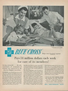 1955 Blue Cross Insurance Hospital Doctor Nurse Two Children Coloring Print Ad - Picture 1 of 1