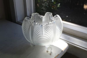Vintage 40er Jahre matt klar geriffelt Glas Schale Blütenvase Dreibein geraffter Rand - Bild 1 von 6