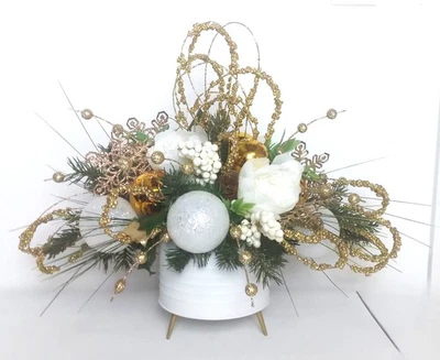 New Custom "GOLDEN SPLENDOR" Christmas Table Centerpiece Floral Arrangement Gold - Image 1 of 4