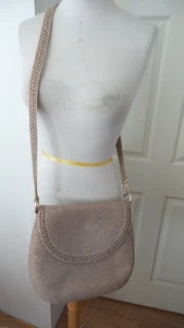 EUC Eric Javits gewebte hellbraune/gebrn KLAPPE CROSSBODY HANDTASCHE AUSSENTASCHE FÜSSE UNTEN - Bild 1 von 11