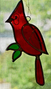 VTG HANDMADE LEADED Stained Glass CARDINAL BIRD Hanging WINDOW Suncatcher FIGURE - Picture 1 of 7