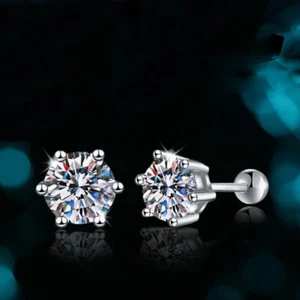 Aretes de moissanita color D de 1 quilate con rosca de plata de ley 925 6 puntas - Imagen 1 de 12