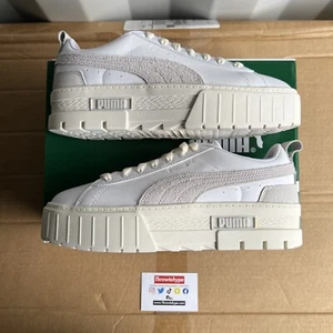 Puma Mayze Thrifted Suede Womens Platform Trainers Sneakers White Cream Grey 6UK - Picture 1 of 5