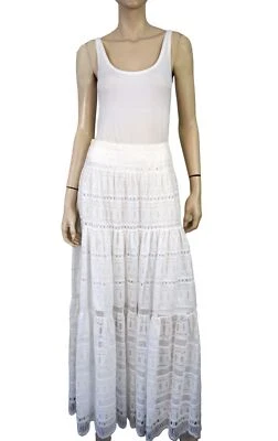 OSCAR DE LA RENTA Sz 12 White Broderie Anglaise Cotton Tiered Maxi Skirt - Image 1 of 4