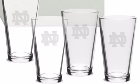 Set of 4 -  Notre Dame Fighting Irish Beer Glasses Etched Tumblers Drinkware Cover