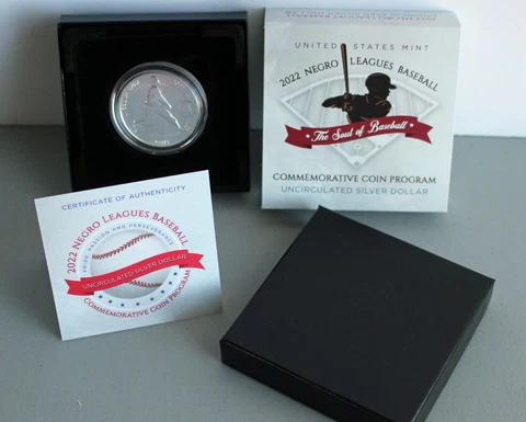 2022 P BU Negro Leagues Baseball Silver Dollar Commemorative $1 Coin Box and COA Cover