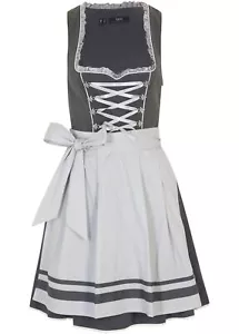 2-tlg Set Dirndl und Schürze Gr. 46 Anthrazit Stahlgrau Mini Trachten-Kleid Neu* - Bild 1 von 1
