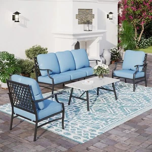 Patio Furniture Sets 4-Pieces Outdoor Sectional Sofa Conversation Set W/ Table - Picture 1 of 9