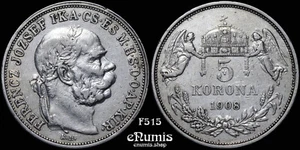 HUNGRÍA, Francisco José I, 5 coronas 1908, VF-XF - Imagen 1 de 4