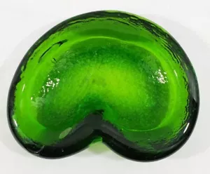 Vtg Glass Cigar Ashtray Thick Heavy Green Curvy Shape Trinket Tray Paper Weight - Picture 1 of 11
