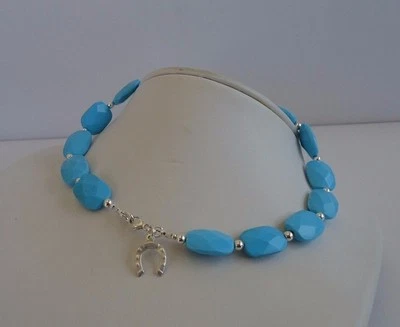 925 STERLING SILVER CUSTOM MADE ANKLET W/ 70 CT TUQUOISE GEMS / USA MADE /10'' - Image 1 of 4