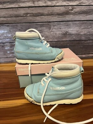 Vintage Weebok By Reebok Baby Toddler High Top Shoe Size 5-1/2 1980s Light Blue - Изображение 1 из 4