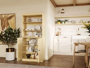 100% Solid Wood 32" Pantry Cabinet, Solid Wood Doors - Picture 1 of 23
