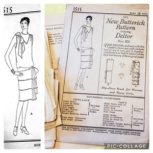 1920s Vintage Antique Butterick Sewing Pattern 1515 Ladies Flapper Dress - Picture 1 of 6