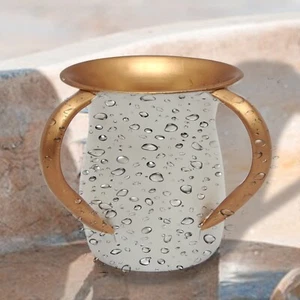 2 Handle Shabbat Judaica White Hand Wash Cup Netilat Yadayim Last Water - Picture 1 of 5
