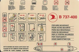Safety Card - THY Turkish Airlines - B737 400 - 3 Red Cross version (S3490) - Bild 1 von 1