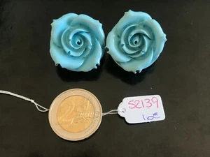 Pair Of Clip Earrings Resin Blue Roses REF52139 - Picture 1 of 5