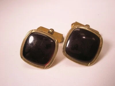 Red Cabochon 1/20 12K Gold Filled Vintage SWANK Cuff Links quality plain simple - Image 1 of 4