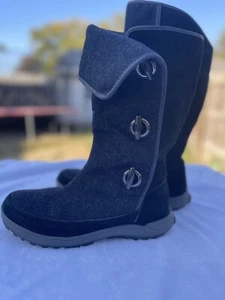 Land End Woman Boots Wool/Suede 9 B Mid Calf Toogle Buttons Grommets Gray/Black - Picture 1 of 11