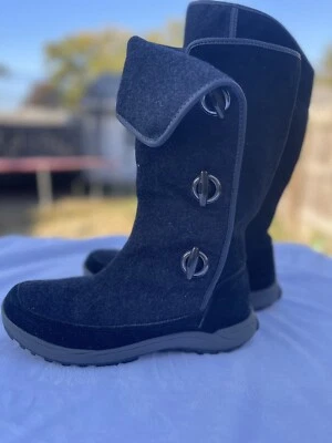 Land End Woman Boots Wool/Suede 9 B Mid Calf Toogle Buttons Grommets Gray/Black - Image 1 of 4