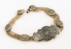 VINTAGE SIGNIERTES 900 STERLINGSILBER FEIN EMAILLE NIELLO ARMBAND VERZIERT DETAILLIERT! - Bild 1 von 2