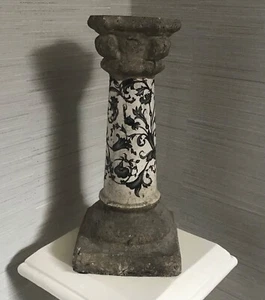 TK Maxx,heavy black floral pattern rustic stoneware candle stick.9.5" tall. - Picture 1 of 4