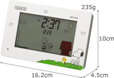 RHYTHM Peanuts Snoopy Digital Clock Alarm Calendar Desk White 10x16.2x4.5cm JP - Image 1 of 4