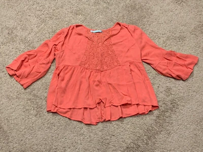 Camisa Maurices Mujer Talla Pequeña Naranja Detalle Crochet Fluida Boho Recortada Foto 1 de 4