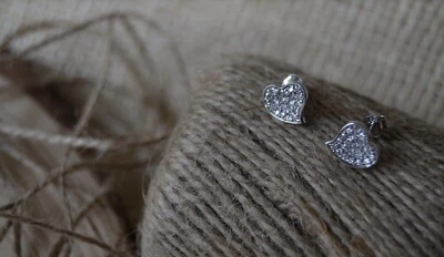 Orecchini Pavé Cuore Argento 925 Zirconi Crystal Incastonati Donna Made In Italy - Immagine 1 di 2