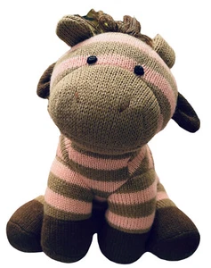 Animal Adventure Pink & Brown Stripped Zebra Knit Plush Stuffed Lovey  2010 - Picture 1 of 5