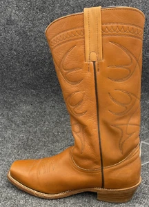 Frye Boots Men's Size 10 Leather Western Cowboy Square Toe Cognac Made in USA - Picture 1 of 13