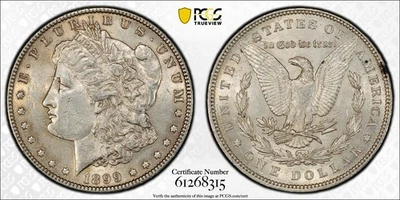 1899 Morgan Dollar $1 PCGS AU58 - Image 1 of 4