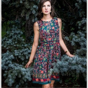 Adelyn Rae x Anthropologie Needlepoint Garden Dress Green Size 6 - Picture 1 of 14