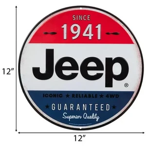 Jeep Metal Tin Sign Embossed Round 12" Vintage Garage Man Cave Wall Decor New - Picture 1 of 3