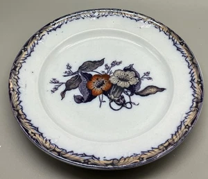 1850s ELSMORE & FORSTER MULBERRY PURPLE TRANSFERWARE PLATE, HIBISCUS, 9-3/4" - Picture 1 of 6
