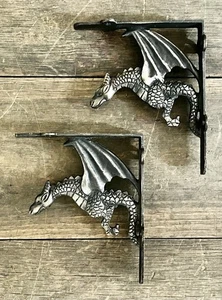 Cast Iron Pair of Mythical Dragon Shelf Brackets, 7” x 6” - Picture 1 of 2