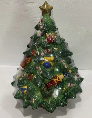 Saint Nicholas Square Toys On Tree Ceramic Christmas Tree Cookie Jar 16” Sealed - Image 1 of 4